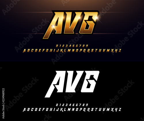 Alphabet gold metallic and effect designs. Elegant golden letters typography italic font. technology, sport, movie, and sci-fi concept. vector illustrator photo