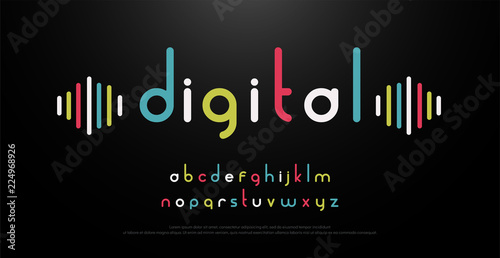digital alphabet font music with colorful typography. vector illustration