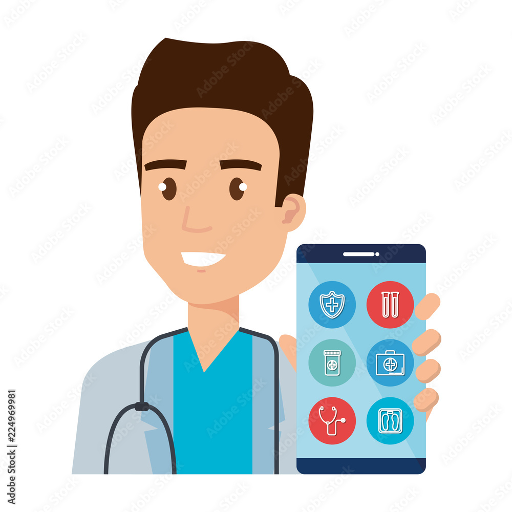 medical doctor with smartphone avatar character medical doctor with smartphone avatar character