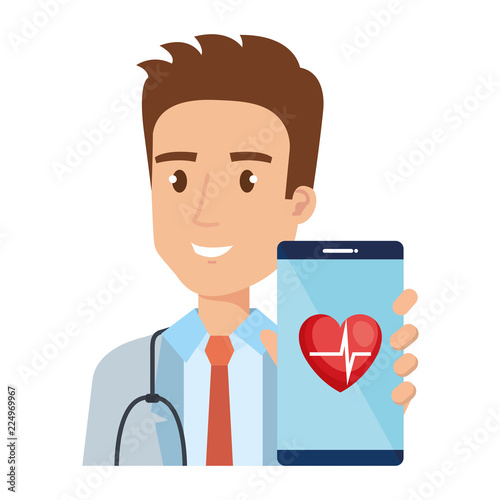 medical doctor with smartphone avatar character