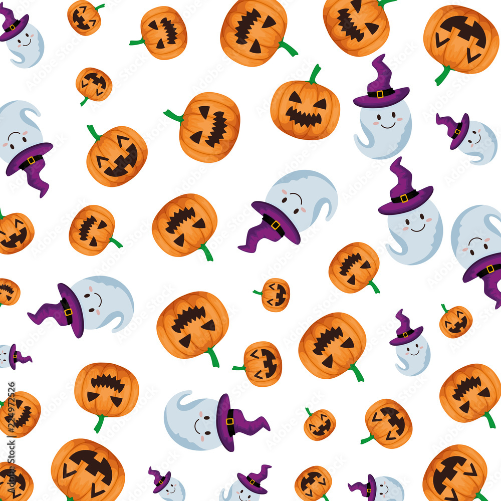 Fototapeta premium happy halloween ghosts and pumpkins pattern