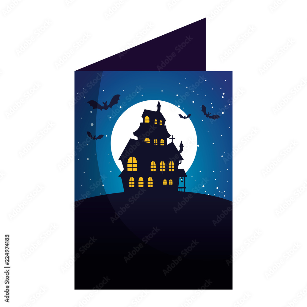 happy halloween card with castle enchanted