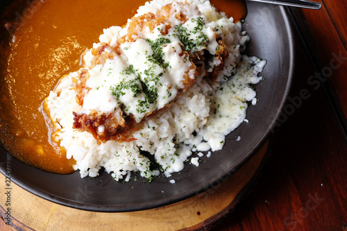 Japanese curry rice, fried pork. photo