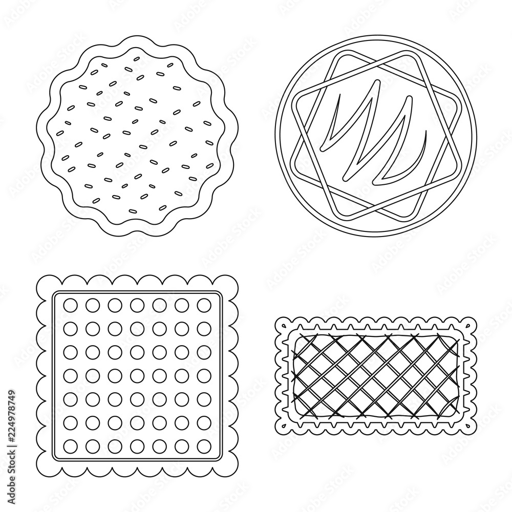 Isolated object of biscuit and bake sign. Collection of biscuit and chocolate stock symbol for web. Isolated object of biscuit and bake sign. Collection of biscuit and chocolate stock symbol for web.