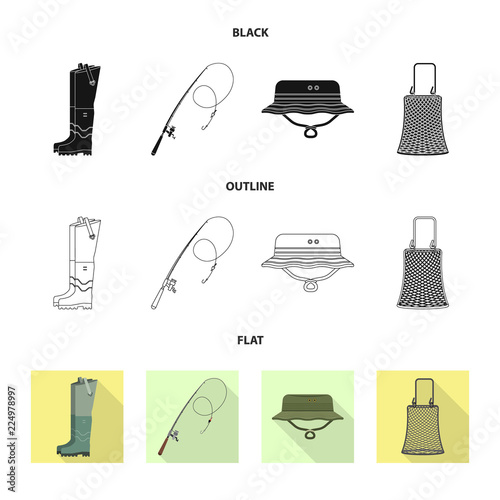 Vector design of fish and fishing symbol. Set of fish and equipment stock vector illustration.