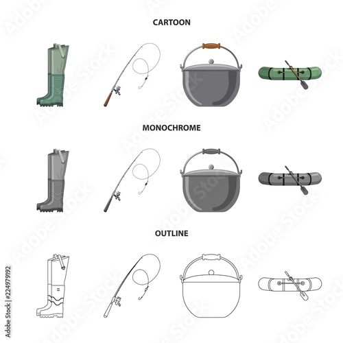 Vector illustration of fish and fishing sign. Set of fish and equipment stock vector illustration.