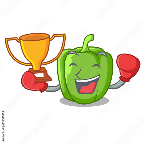 Boxing winner green bell peppers isolated on mascot