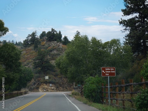 Road approaching the the Golden Gate Canyon State Park in Golden, Colorado