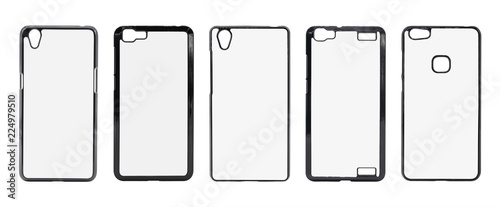 Black smartphone case on isolated background with clipping path. Blank mobile mock up or protector for design.