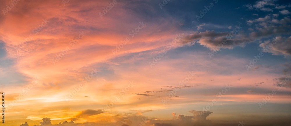 Panorama view, The beauty of the sky at sunset.