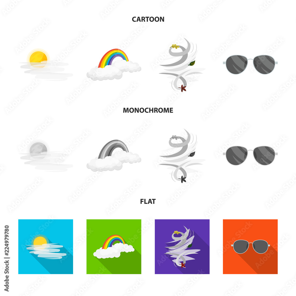 Naklejka premium Vector illustration of weather and climate sign. Set of weather and cloud vector icon for stock.