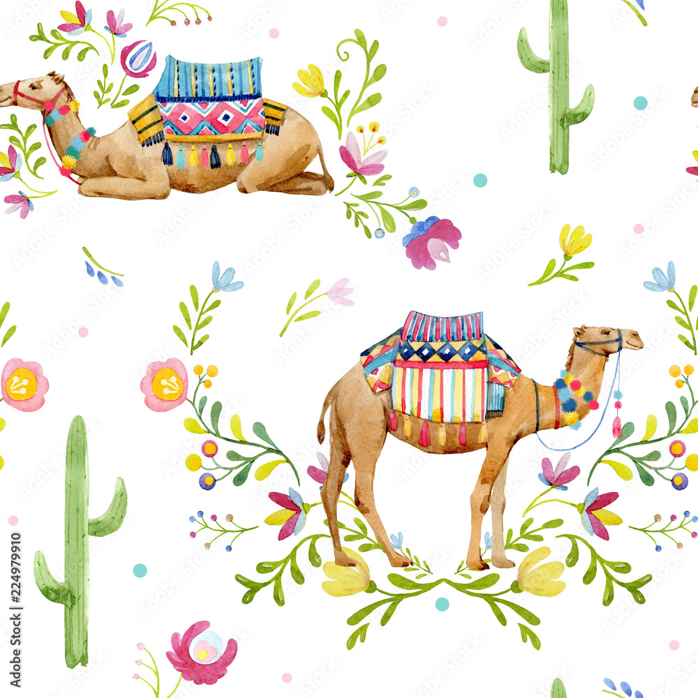 Obraz premium Watercolor camel pattern