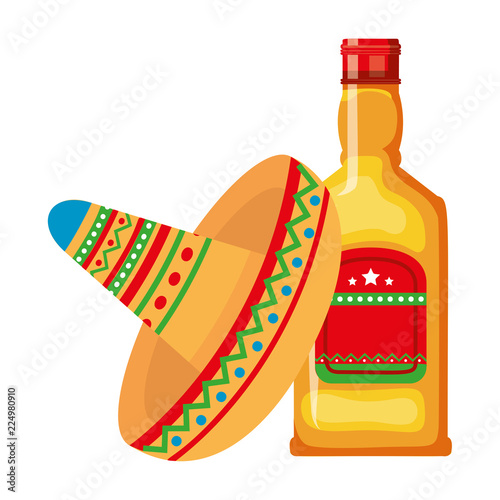 mexican hat and tequila bottle