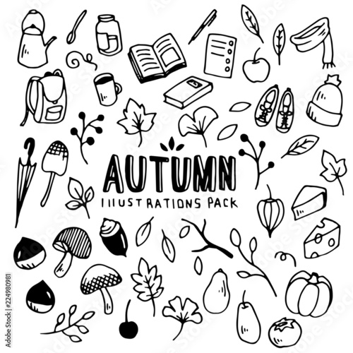 Autumn Illustrations Pack(Elements)/Doodle Clip Art/Hand Drawn