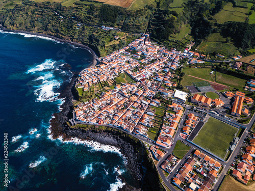 Top view of Maia city coasts on San Miguel island, Azores archipelago, Portugal.