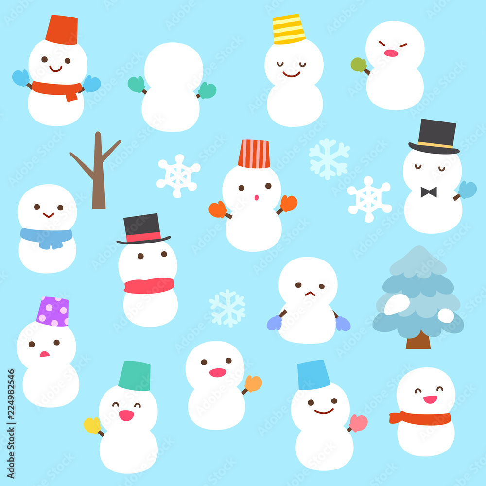 Fototapeta premium たくさんの雪だるまのキャラクター