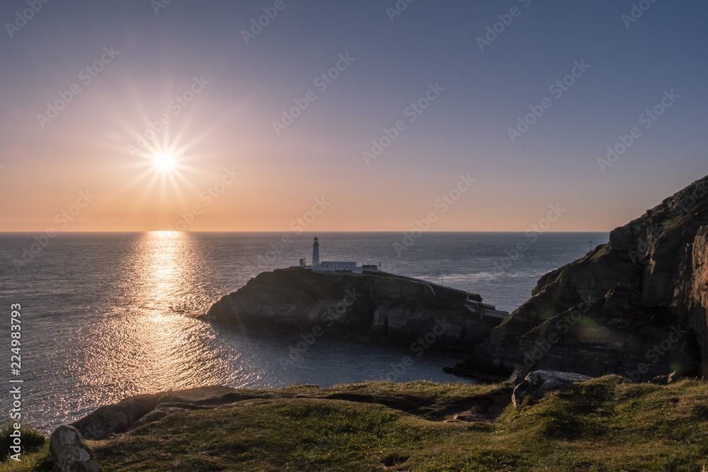 Sunset at south stack lighthouse on Anglesey in Wales