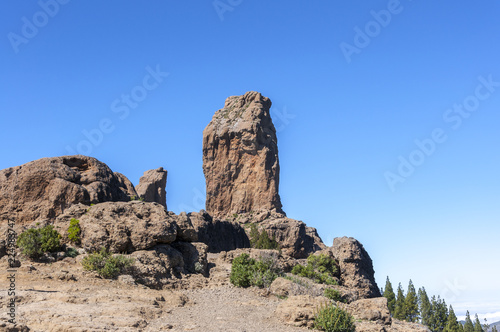 Views of Roque Nublo peak (Clouded rock), in Nublo Rural Park, in the interior of the Gran Canaria Island, Canary Islands, Spain © ihervas