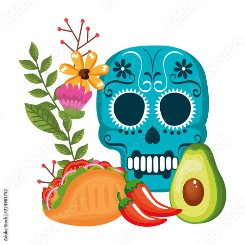 mask of the santa death with flowers and food