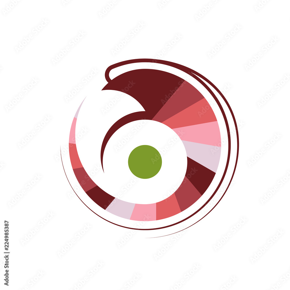 Beautiful sushi roll logo template. Abstract icon of a unusual pink shrimp for bars and cafes. Vector illustration. Beautiful sushi roll logo template. Abstract icon of a unusual pink shrimp for bars and cafes. Vector illustration.