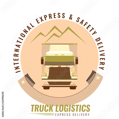 The old vintage logo for trucking company with the image of the front view truck. Vector illustration.