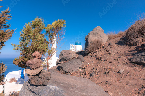 Chapel on Skaros Rock in Santorini in Greece photo