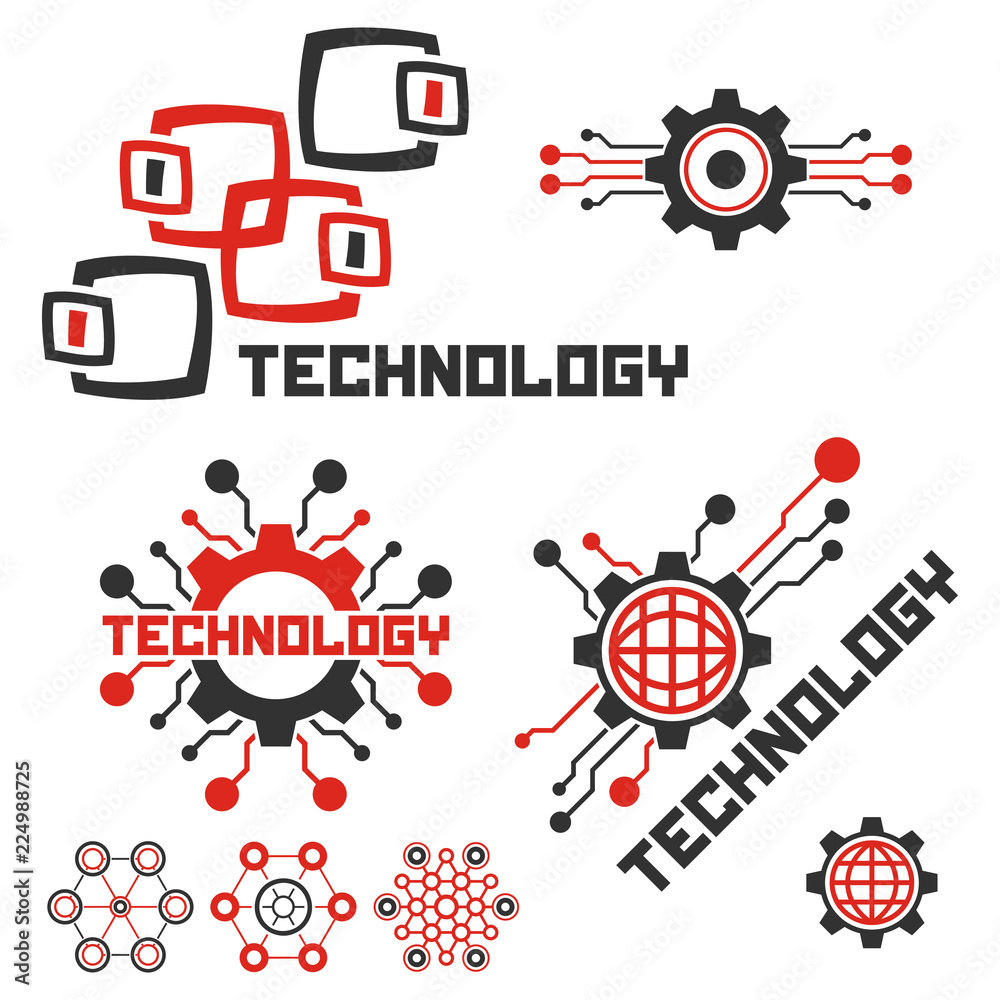Set of circuit tech signs. Technology logo template. Electronics icon. 