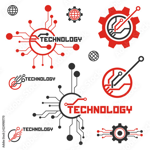 Set of circuit tech signs. Technology logo template. Electronics icon. 
