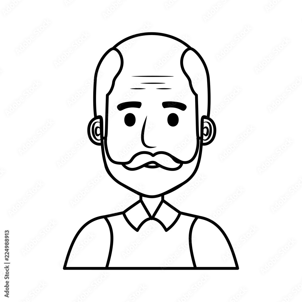 old man bald with mustache avatar character old man bald with mustache avatar character