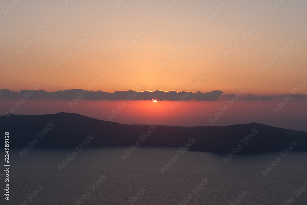 Sunset in Imerovigli in Santorini in Greece