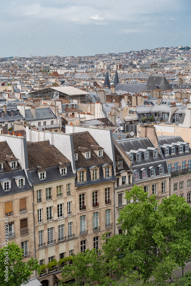 Paris, aerial view beautiful buildings, typical parisian facades