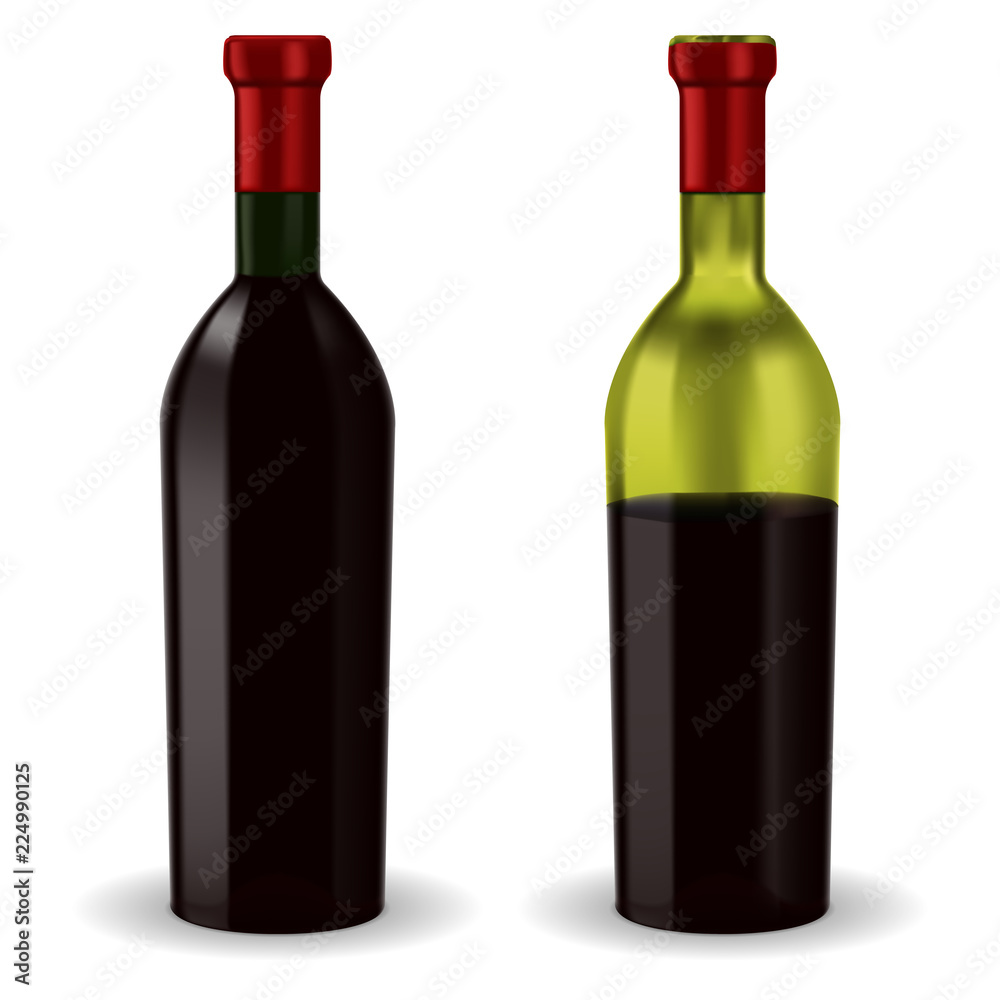 Bottles of red wine. Half full and full Bottles of red wine. Half full and full