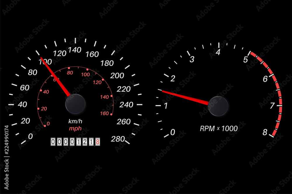 Tachometer and speedometer scale on black background Tachometer and speedometer scale on black background