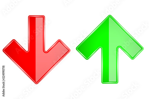 UP and DOWN arrows. 3d shiny glass icons. Red and Green