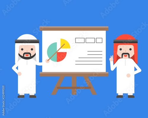 Two Arab businessman presentation with presentation stand