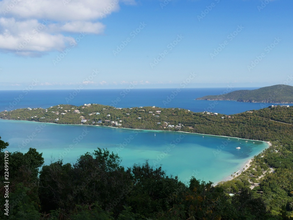 Magens Bay and the Caribbean sea seen from an overlookat St. Thomas, United States Virgin Islands 