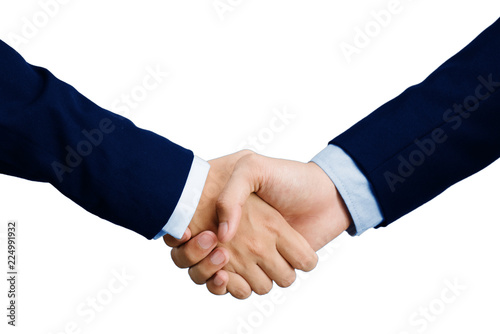 Business handshake Agreed to enter into a global online trading contract in the digital age. Isolated on white background and clipping path