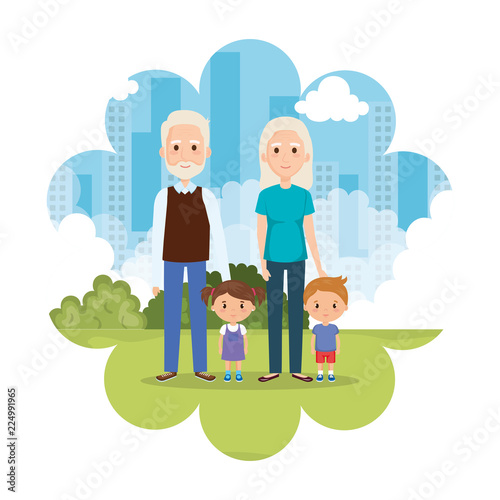 grandparents with grandson and granddaughter in park