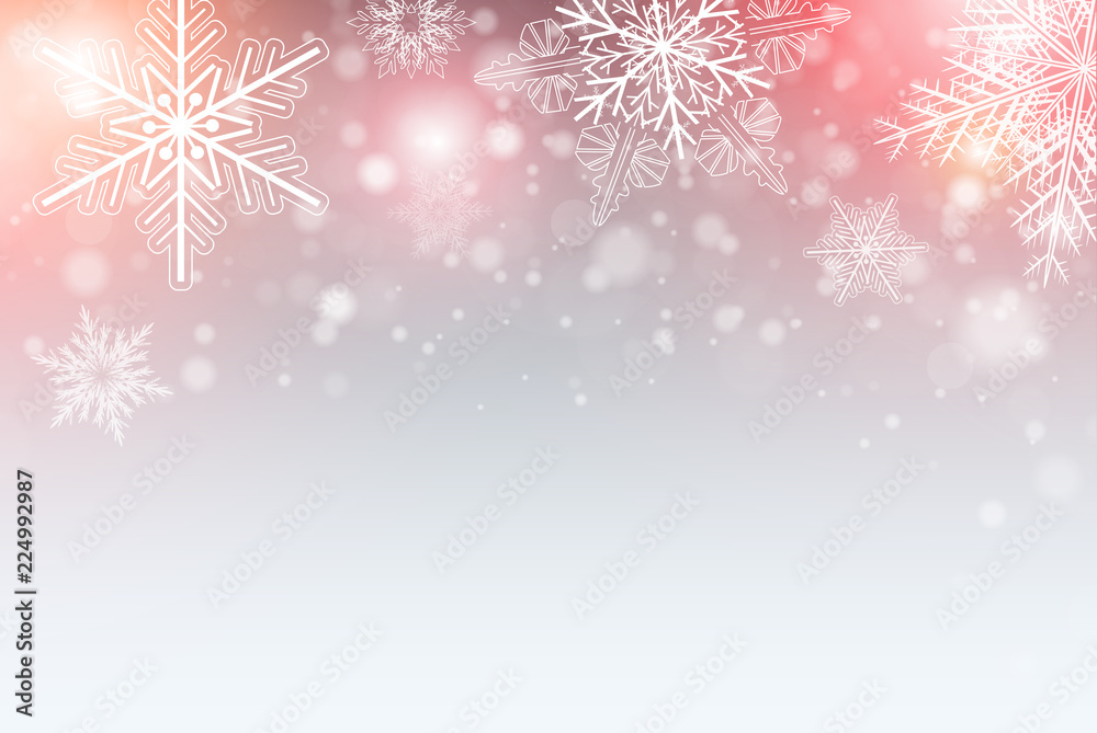 Fototapeta Christmas background with snowflakes, winter vector illustration