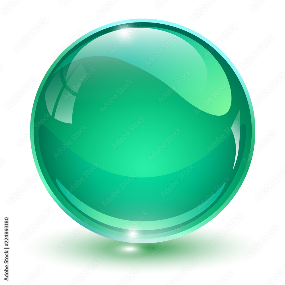 Glass sphere, green 3D vector ball.
