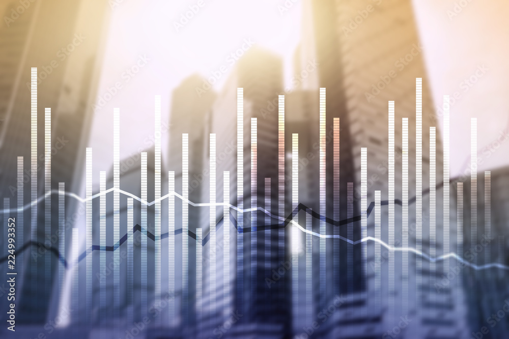 Double exposure Economics growth diagrams on blurred background. Business and investment concept. Double exposure Economics growth diagrams on blurred background. Business and investment concept.