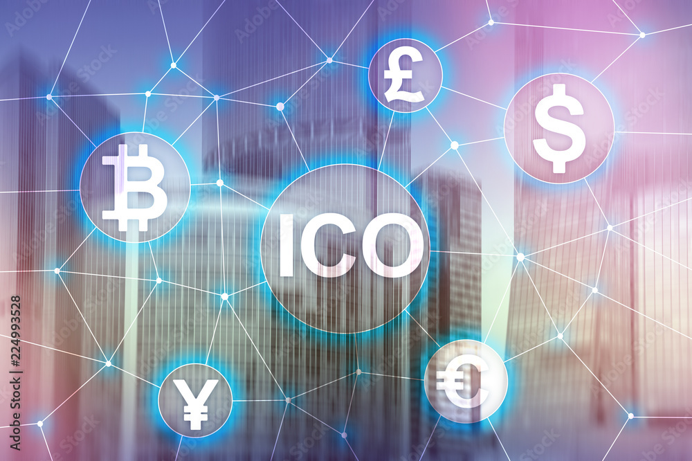 ICO - Initial coin offering, Blockchain and cryptocurrency concept on blurred business building background. ICO - Initial coin offering, Blockchain and cryptocurrency concept on blurred business building background.