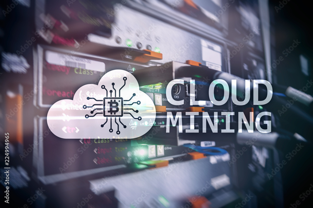 Fototapeta premium Cloud computing, data or cryptocurrency (Bitcoin, Ethereum) mining in data center. Server room background.