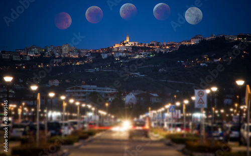 Chieti vieved from park of Mall and the total eclipse of the moon