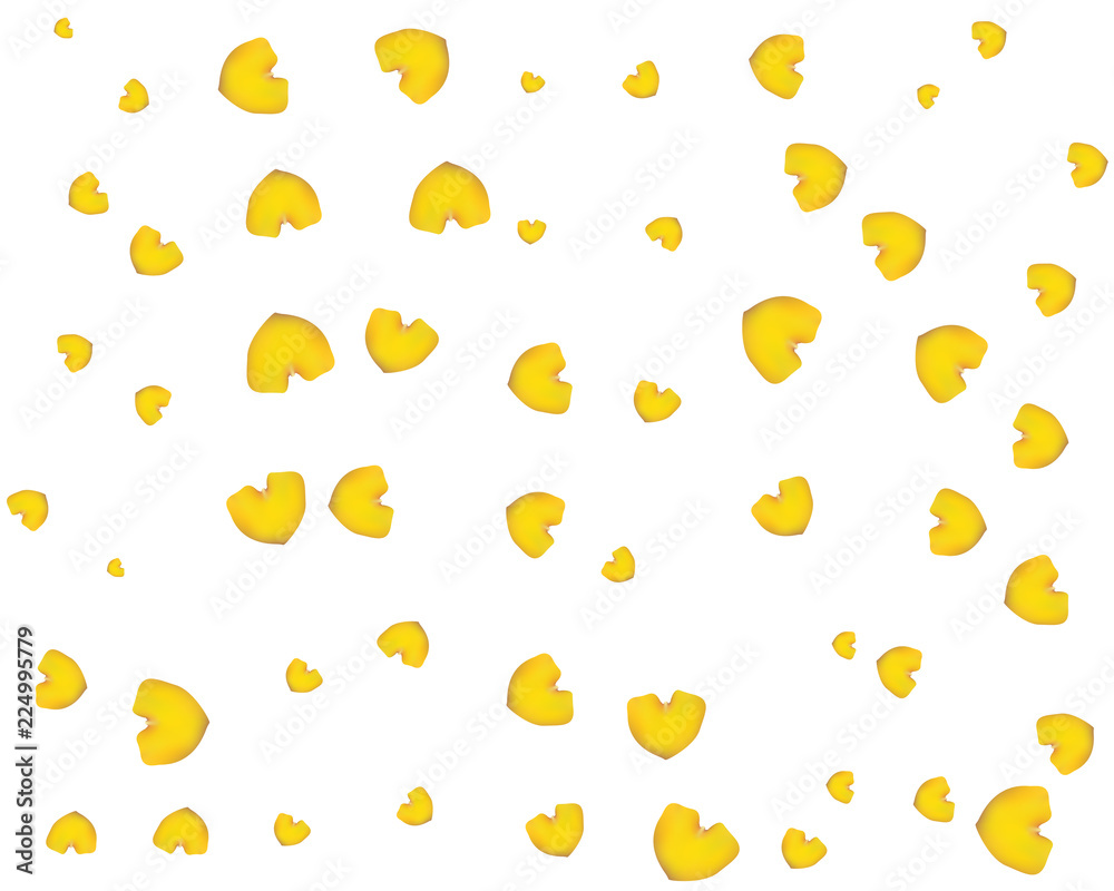 Yellow rose petals. Floral background. The shape of a heart. Valentines day. Vector illustration.