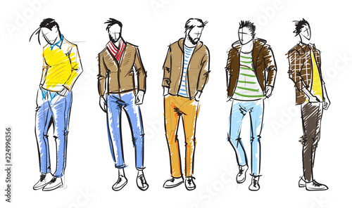 Fashion man. Fashion men sketches on a white background. Autumn men.