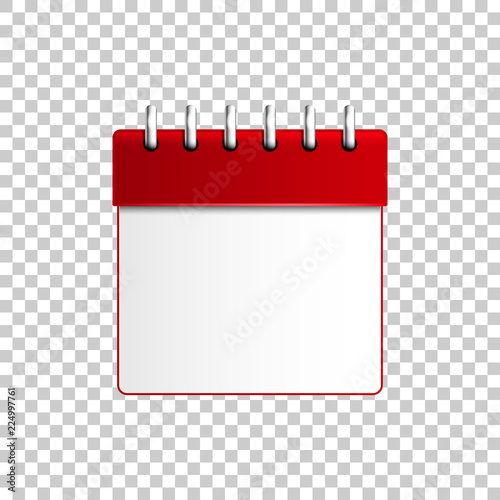 Realistic Calendar red isolated object on transparent background. Vector Illustration