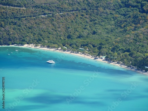 Breathtaking aerial view of Magens Bay, one of the top beaches in the US Virgin Islands. 