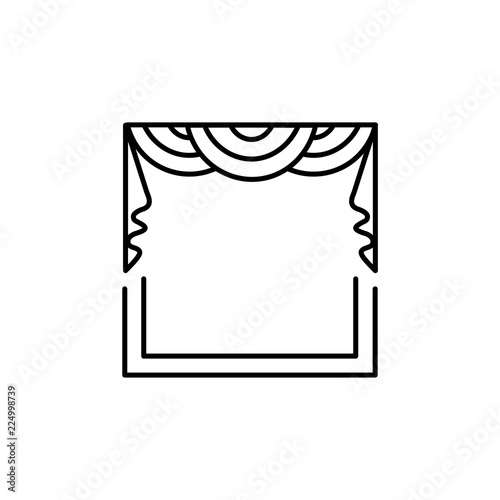 Fabric curtain with central drapery. Vector illustration of blind with 3 swags. Line icon of window shade. Isolated on white background