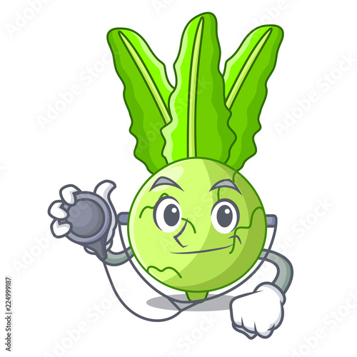 Doctor cartoon green kohlrabi in the market